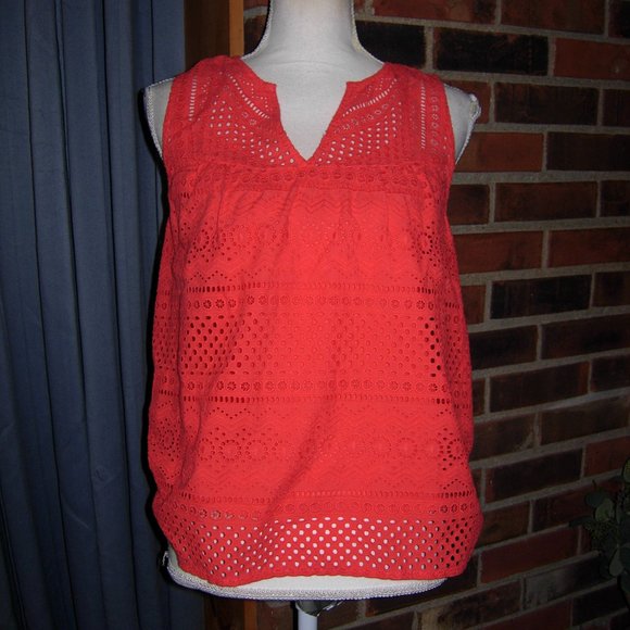 Lucky Brand Red Cotton Eyelet Top XS - Picture 1 of 6